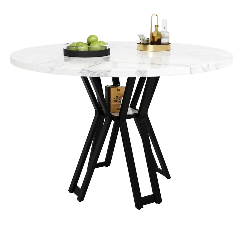 Mesa redonda 100×100 cm - mesa ligera y lujosa para 4-6 personas, adecuada para comedor y salón - patas doradas y mesa blanca