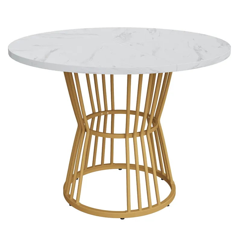 Mesa de comedor 1 pieza - Mesa de cocina con marco metálico, moderno diseño de mármol - Blanco