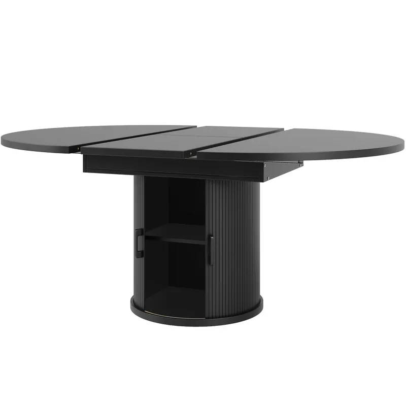 Mesa extensible redonda 118-158 cm - Mesa de comedor, extensible a ovalada, capacidad 6 personas - Nogal/Negro