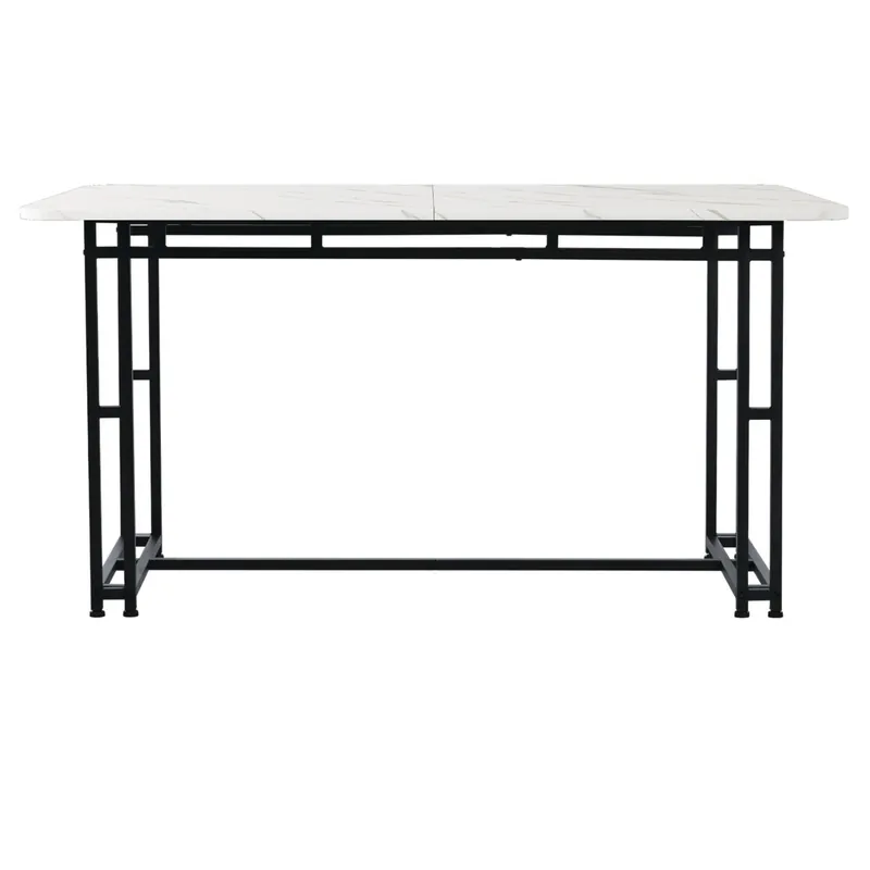 Mesa de comedor - tapa efecto mármol - patas de metal dorado - 120x70cm - Blanco y Dorado