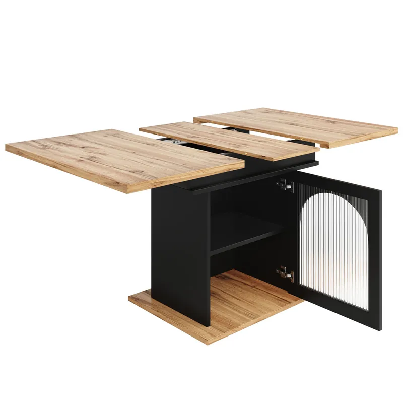Mesa de comedor retráctil - en MDF - con almacenaje - Blanco