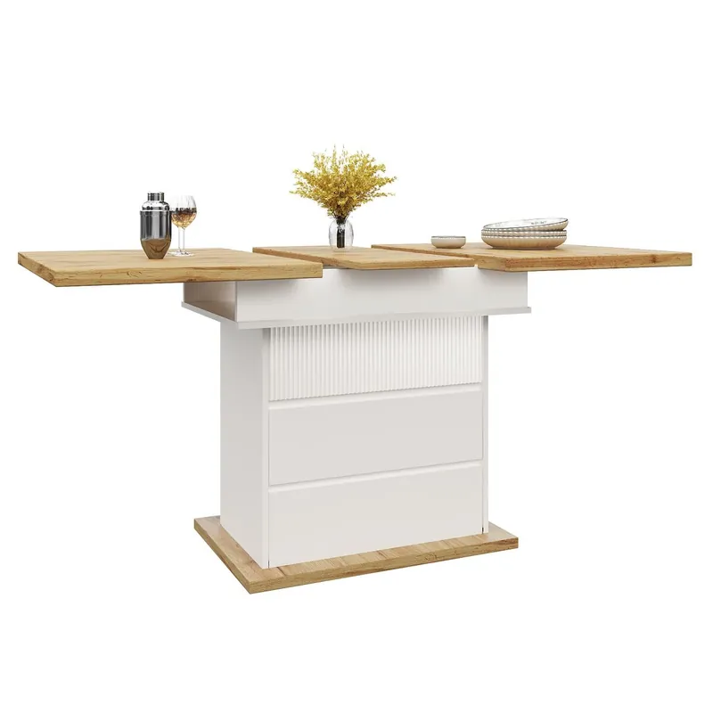 Mesa extensible Teleskópica 110-140×80 cm - Mesa plegable para 4-6 personas, con 3 niveles de almacenamiento - Negro