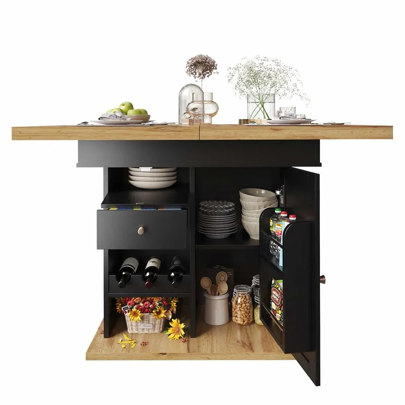 Mesa extensible telescópica 110-140x80cm - Mesa de cocina con estante para snacks y vino - Blanco