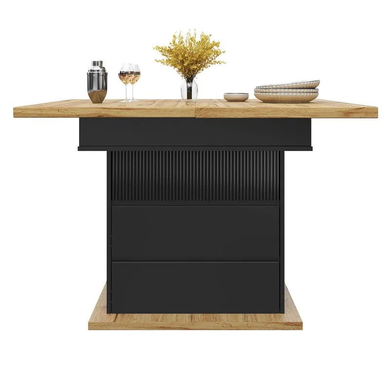 Mesa extensible Teleskópica 110-140×80 cm - Mesa plegable para 4-6 personas, con 3 niveles de almacenamiento - Negro