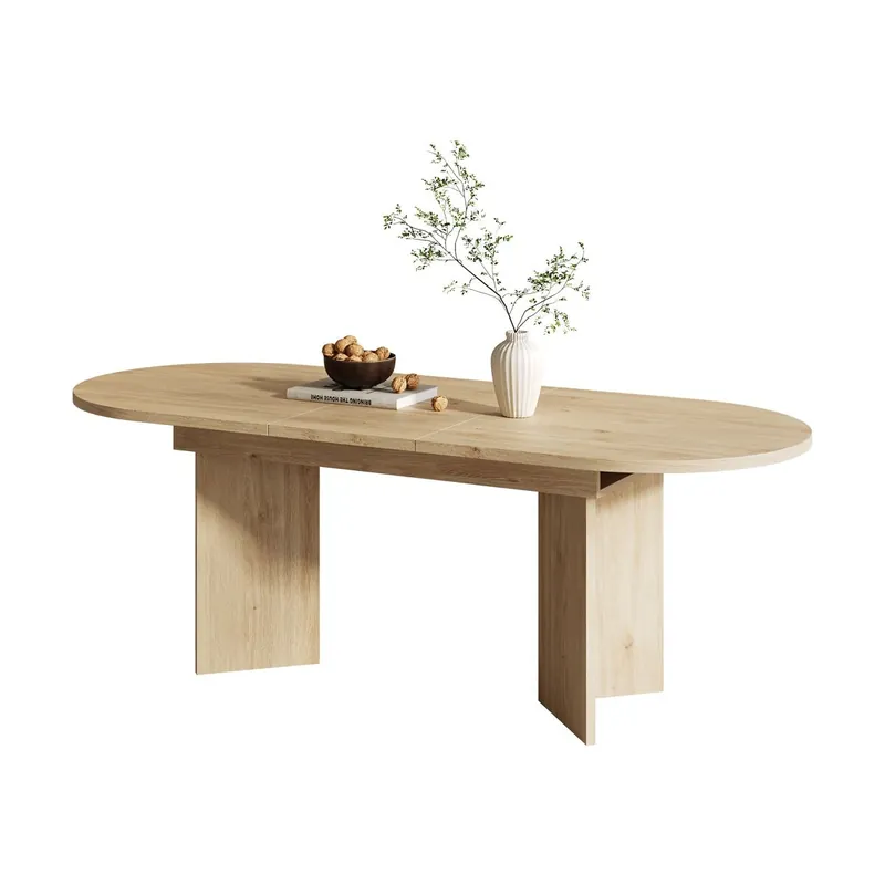 Mesa de comedor extensible 120/160x80 cm - 4-6 personas, esquinas redondeadas, estilo simple - Roble