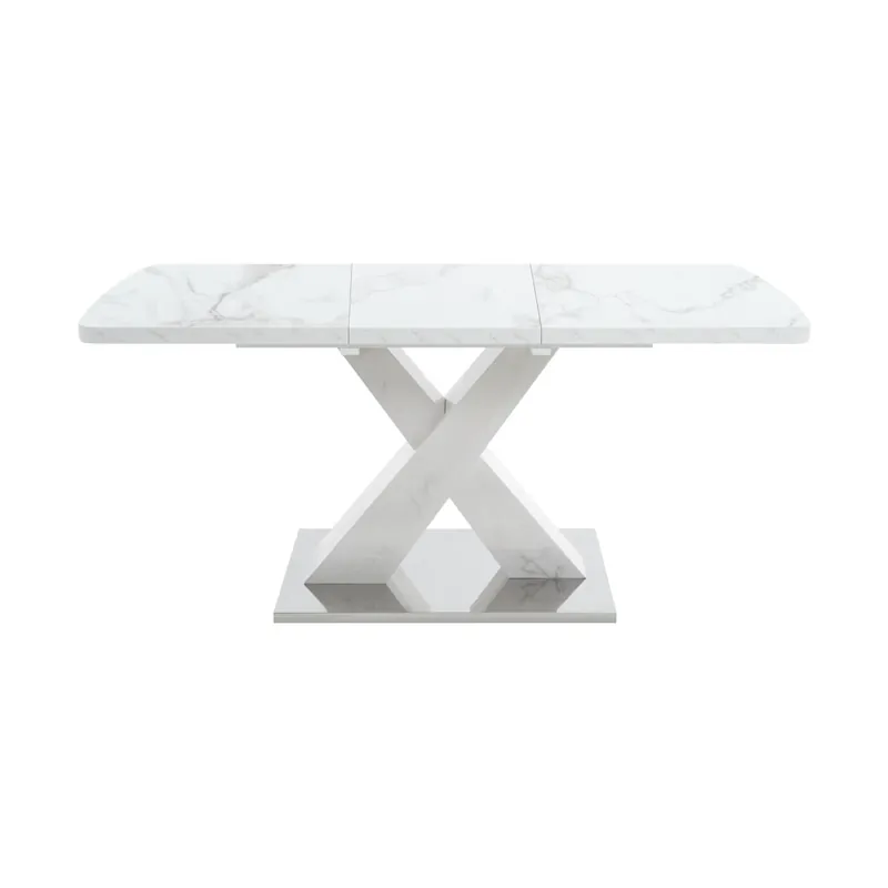 Mesa comedor extensible 120-160cm - Moderno, tapa mármol blanco + patas MDF X metal - Blanco