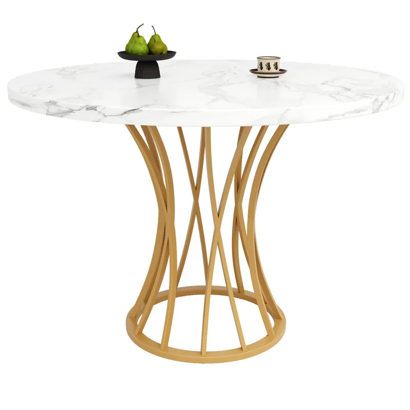 Mesa redonda 80x80 cm - Mesa de comedor MDF, patas doradas, para 4-6 personas