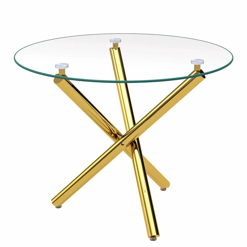 Mesa de comedor redonda 80x80x76 cm - cristal templado y patas de metal, moderno minimalista - plata