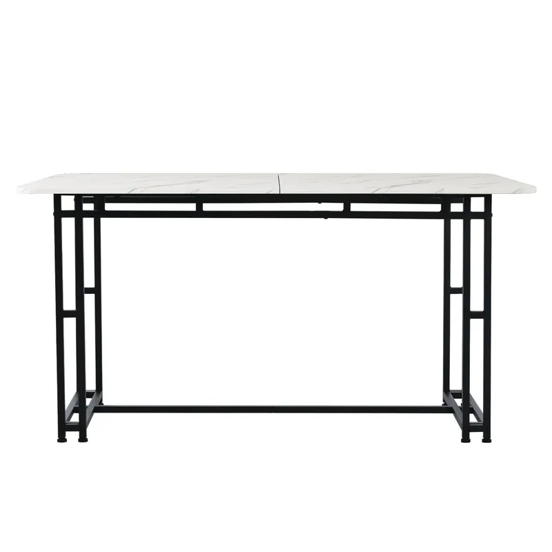 Mesa de comedor - tapa efecto mármol - patas de metal negro - 140x80cm - Blanco y Negro