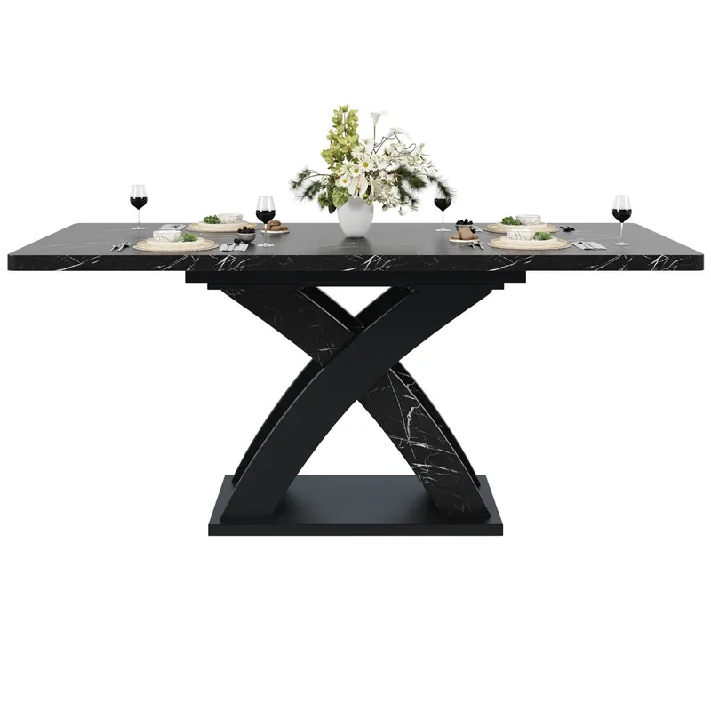 Mesa extensible 120-160 cm - Mesa de comedor, mesa de cocina, mesa de balcón, madera, para 6 personas - Negro