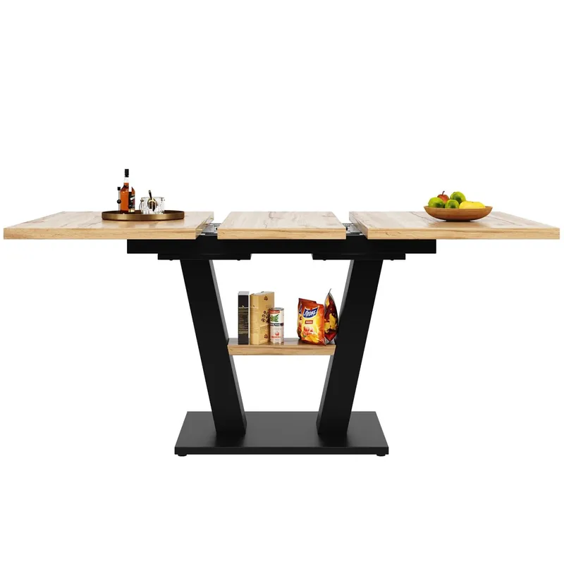 Mesa extensible Teleskópica (118-157×70×75 cm) - Mesa de cocina y comedor - Negro + Natural