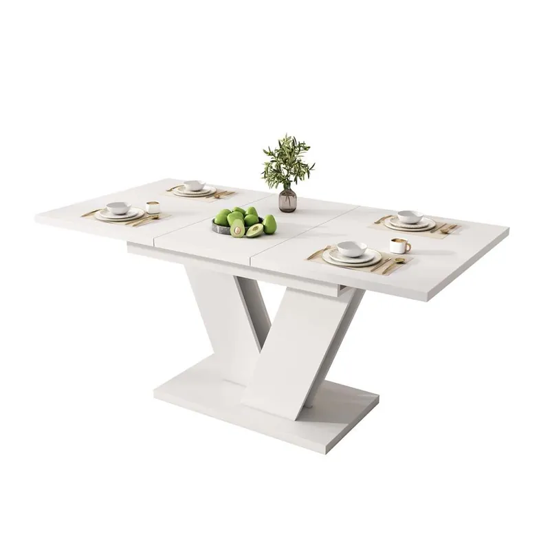 Mesa extensible 120/160*80 cm - Mesa rectangular con patas en V, estilo sencillo - Blanca