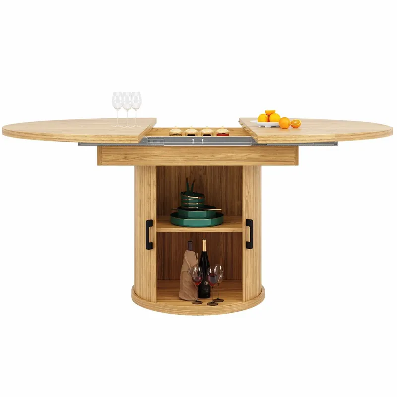 Mesa de comedor extensible - redonda a oval, 118-158 cm, para 6 personas - color madera natural