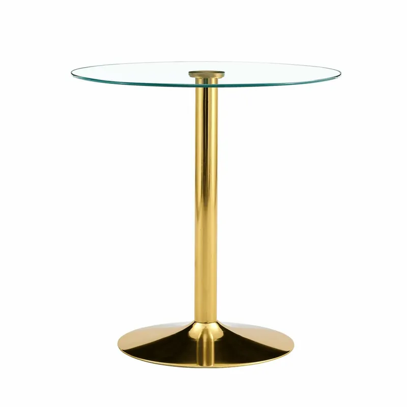 Mesa de bar redonda 89 cm - minimalista moderna, vidrio templado - dorado/transparente
