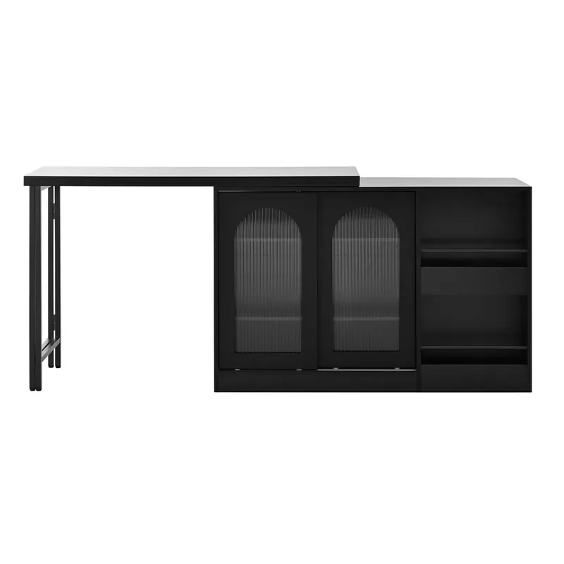 Mesa de bar moderna 121.5x40 cm - Extensible, 360° giratoria, con almacenamiento - Negro