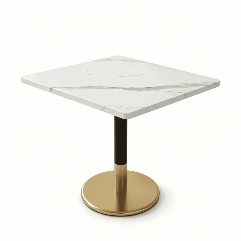 Mesa de comedor moderna rectangular 80x60 cm - Mesa pequeña con patrón de mármol blanco y base de metal negro y dorado - para comedor, cocina y oficina