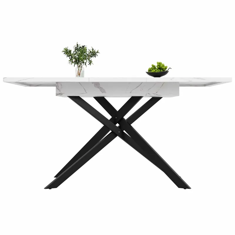Mesa extensible 120-160 cm - Mesa de comedor extensible - Patas de hierro cruzadas - Blanco y Negro