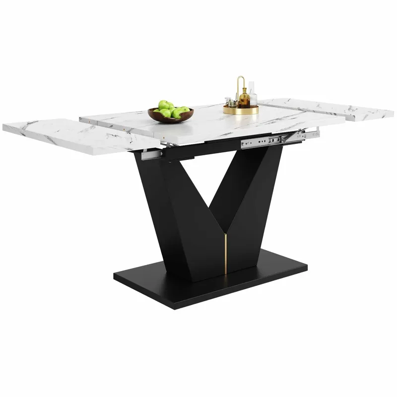 Mesa extensible Teleskópica 99-159×75 cm - Mesa de cocina ahorradora de espacio - Blanco+Negro