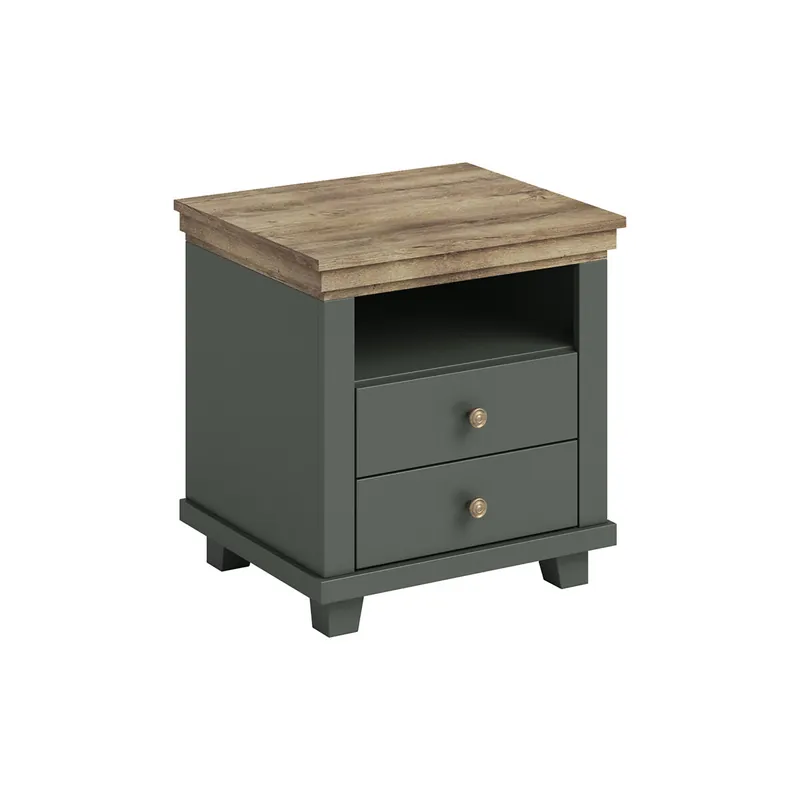Mesilla de noche de 2 cajones Martin Verde y Madera - Muebles