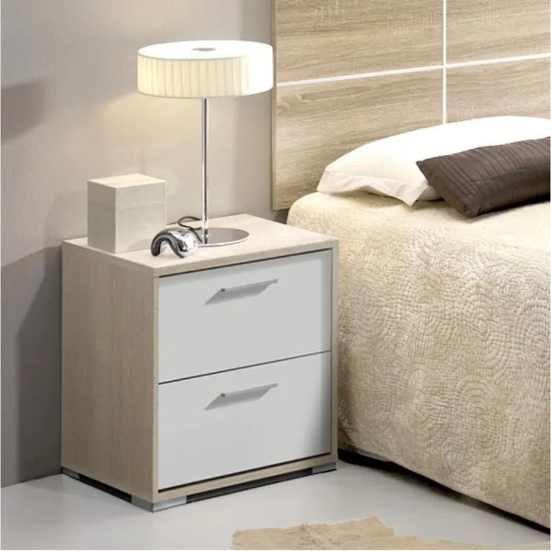 Mesita de noche Zoko 2 cajones cambria/blanco 44x43x35 cm - Muebles