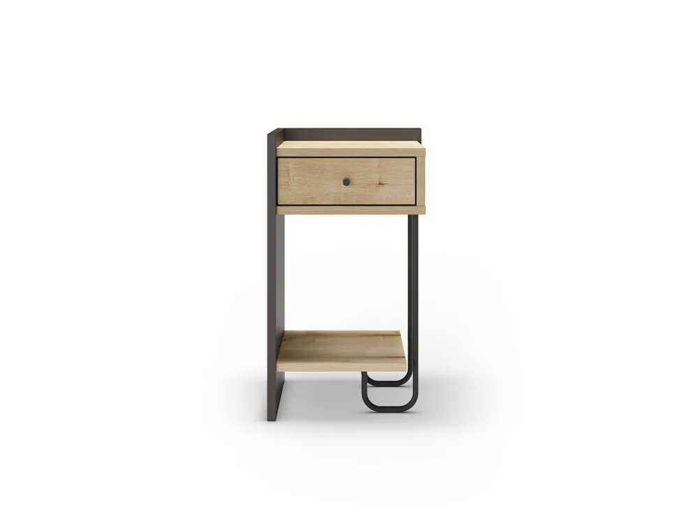 Mesita alta KALA con 1 cajón y pata metálica blanca y madera - Muebles
