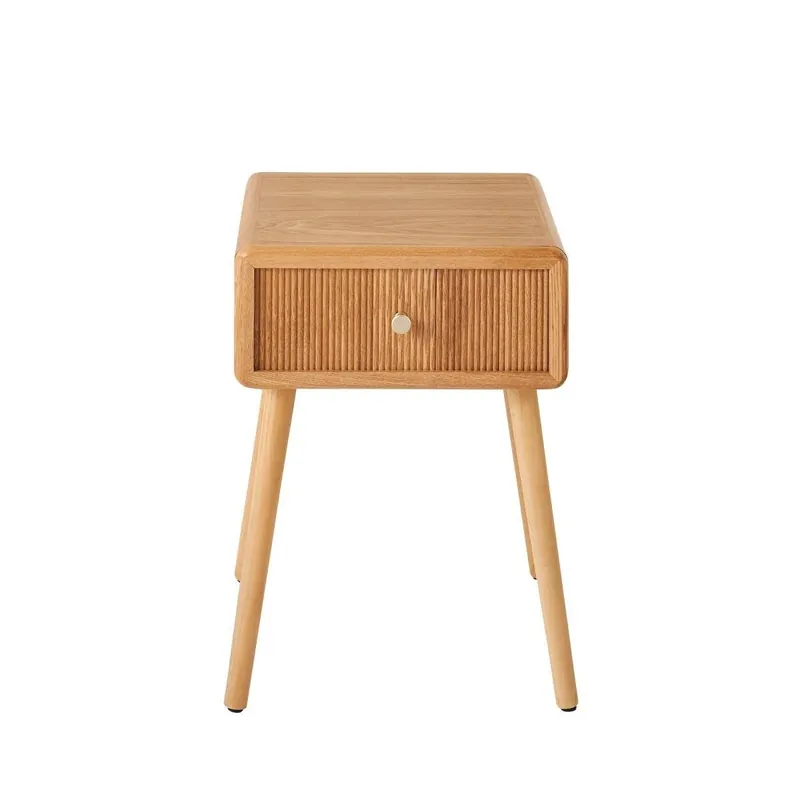 Mesita de noche con 1 cajón y frentes efecto listonado L42 cm - AVA