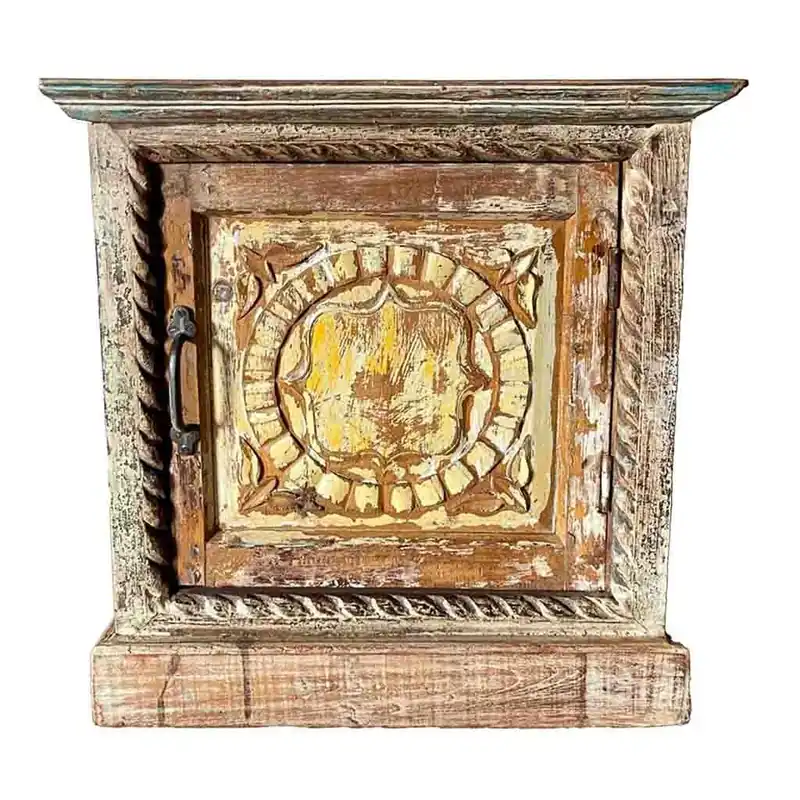 Mesita de madera acabado artesanal marrón 54x29x57h cm - Muebles