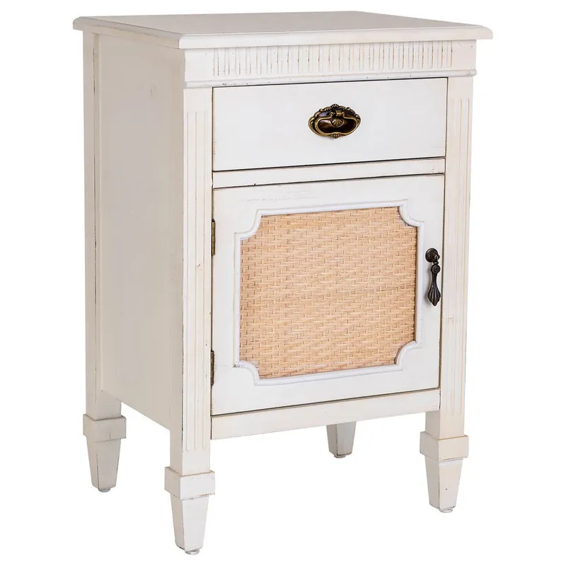 Mesita de madera lacada y rejilla de 1 cajón y 1 46x36x68h cm - Blanco