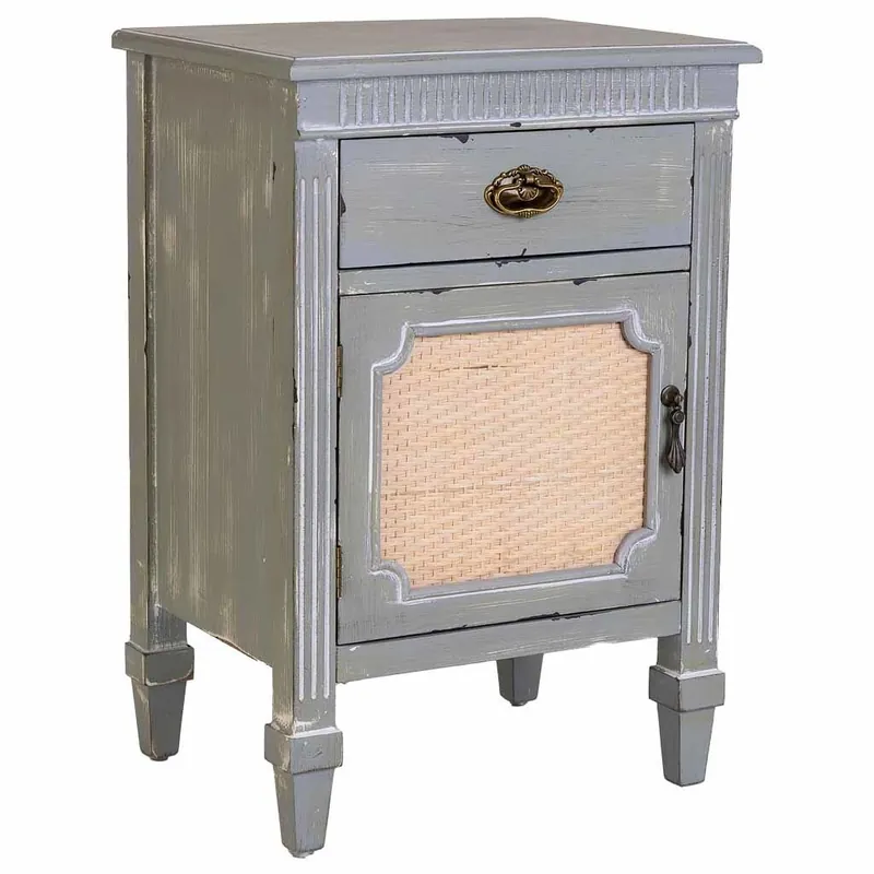 Mesita de madera lacada azul y rejilla 46x36x68h cm - Muebles