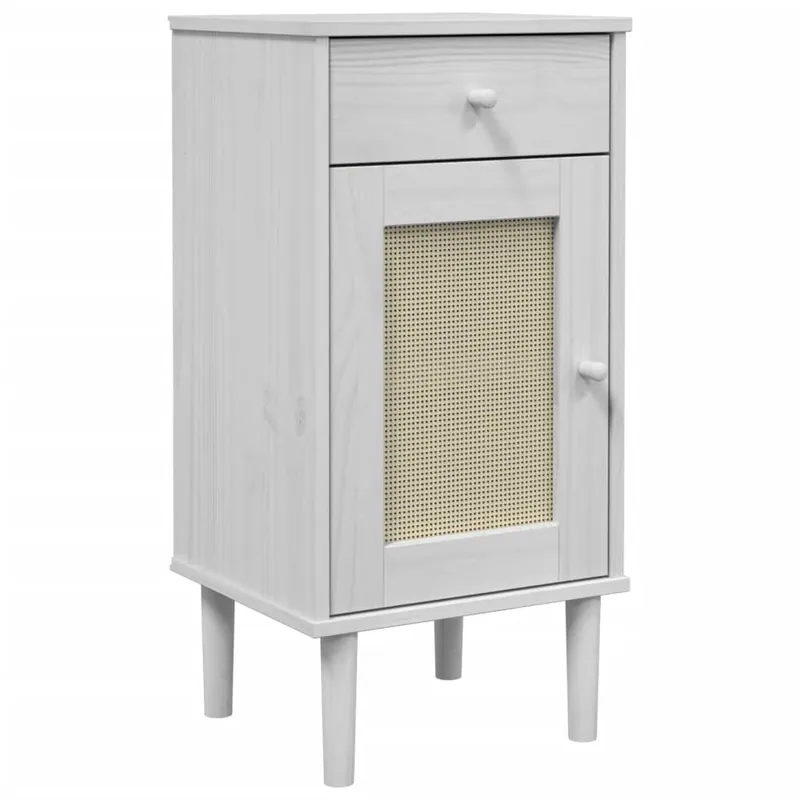 vidaXL Mesita noche SENJA aspecto ratán madera pino blanco 40x35x80 cm - Muebles