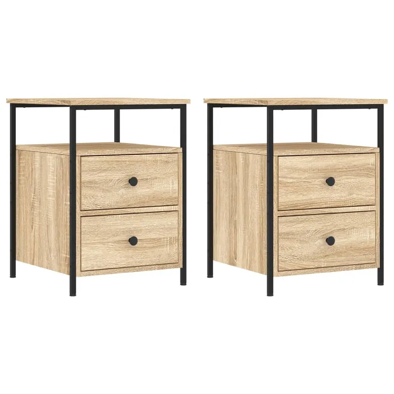 vidaXL Mesitas noche 2 uds madera ingeniería roble Sonoma 44x45x60 cm - Muebles