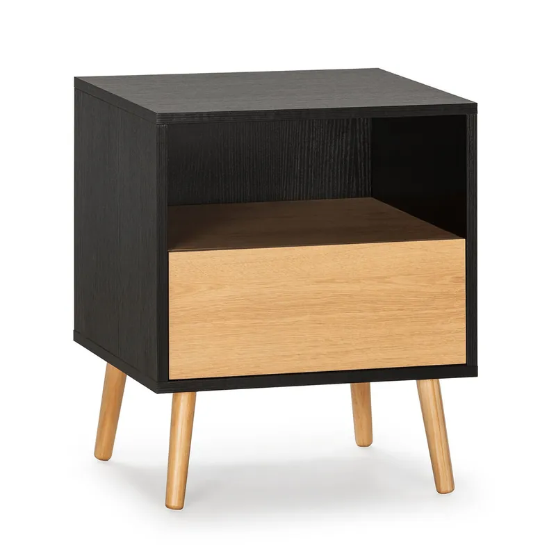 Mesita de noche Apolo 1 cajón Color Negro/Madera - Muebles