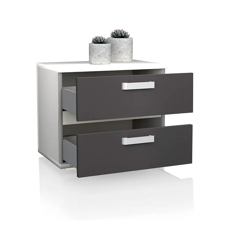 Mesita de noche Cabra 2 cajones blanco/grafito 50x40x60 cm - Muebles
