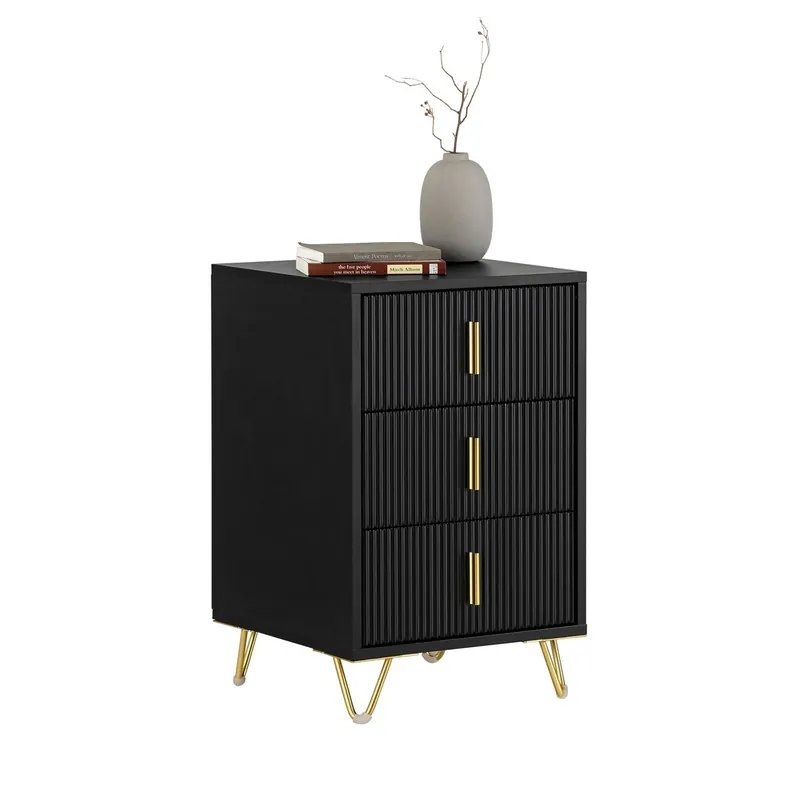 SoBuy Mesita De Noche Con 3 Cajones 40x40x63 Cm Negro FBT115-L-SCH