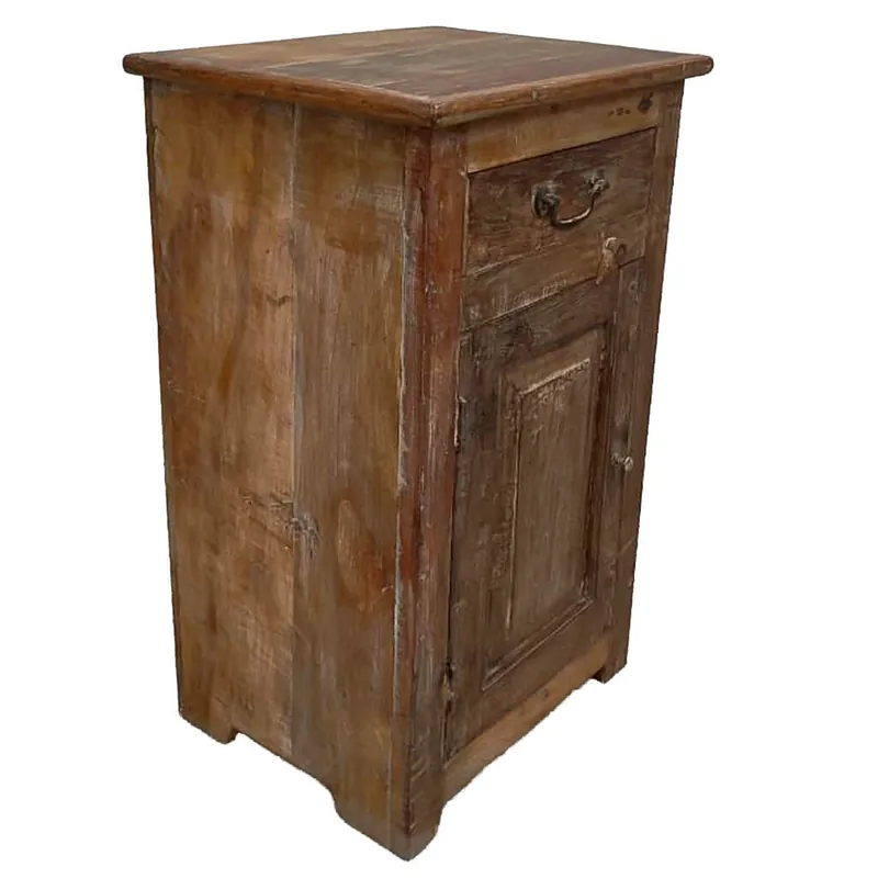 Mesita de noche de madera acabado artesanal marrón 44x35x76h cm - Muebles