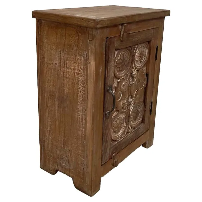Mesita de noche de madera acabado artesanal marrón 48x28x66 cm - Muebles