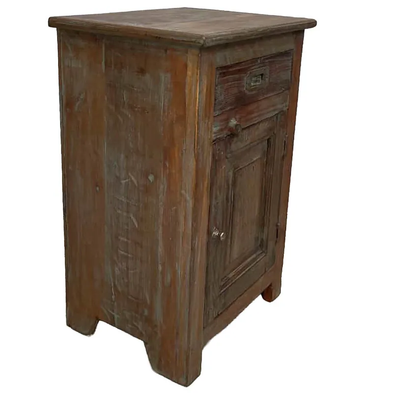 Mesita de noche de madera acabado artesanal marrón 44x35x73h cm - Muebles