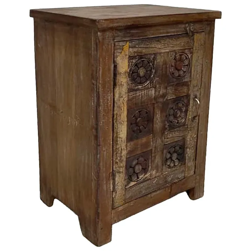 Mesita de noche de madera acabado artesanal marrón 49x36x71 cm - Muebles
