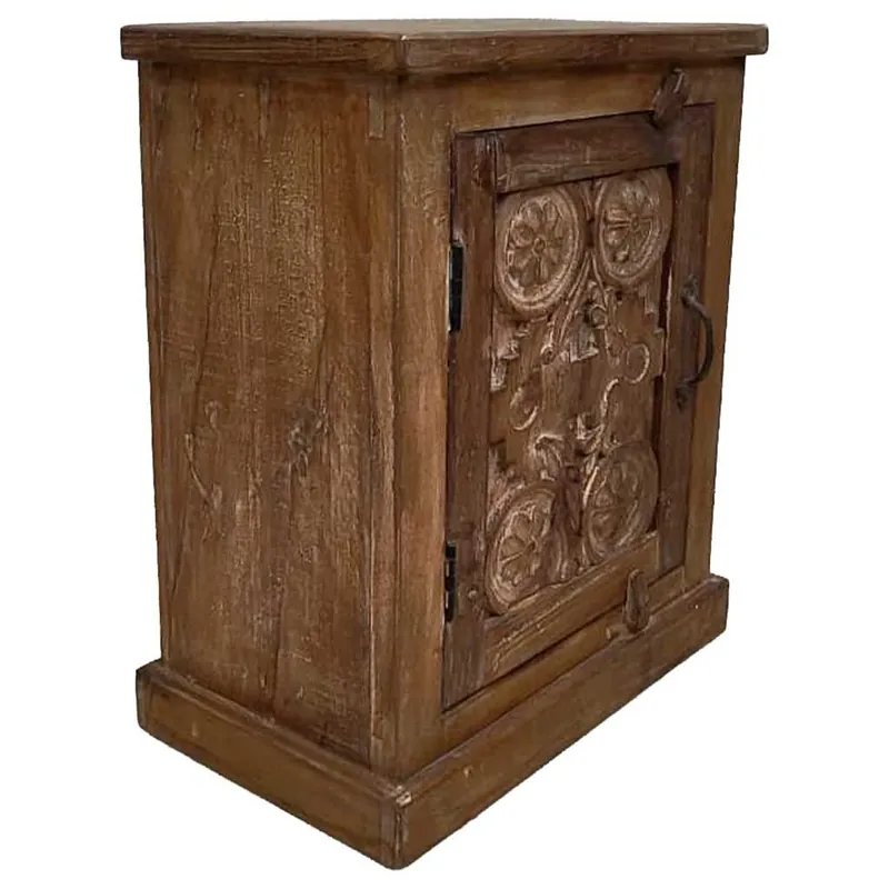 Mesita de noche de madera acabado artesanal marrón 49x28x62h cm - Muebles