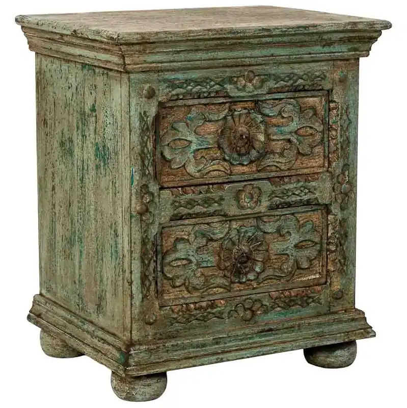 Mesita de noche de Madera artesanal azul con 2 cajones 50x40x60h cm - Muebles