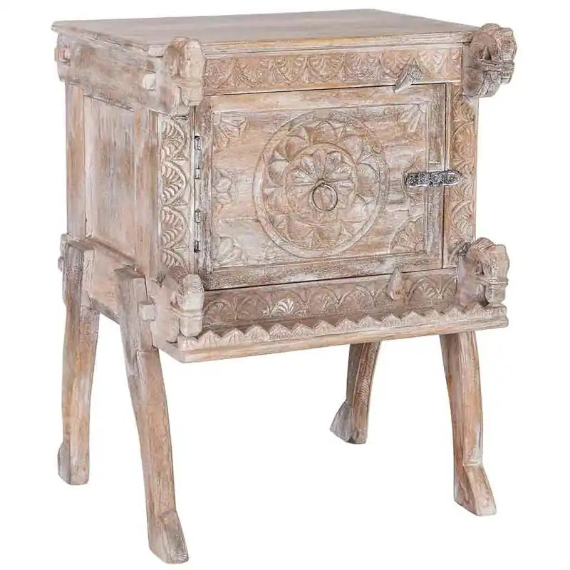Mesita de noche de madera marrón acabado artesanal 50x47x66 cm - Muebles
