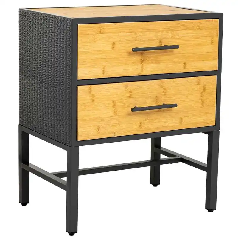 Mesita de noche de metal y madera 2 cajones, negro50x35x60h cm - Muebles