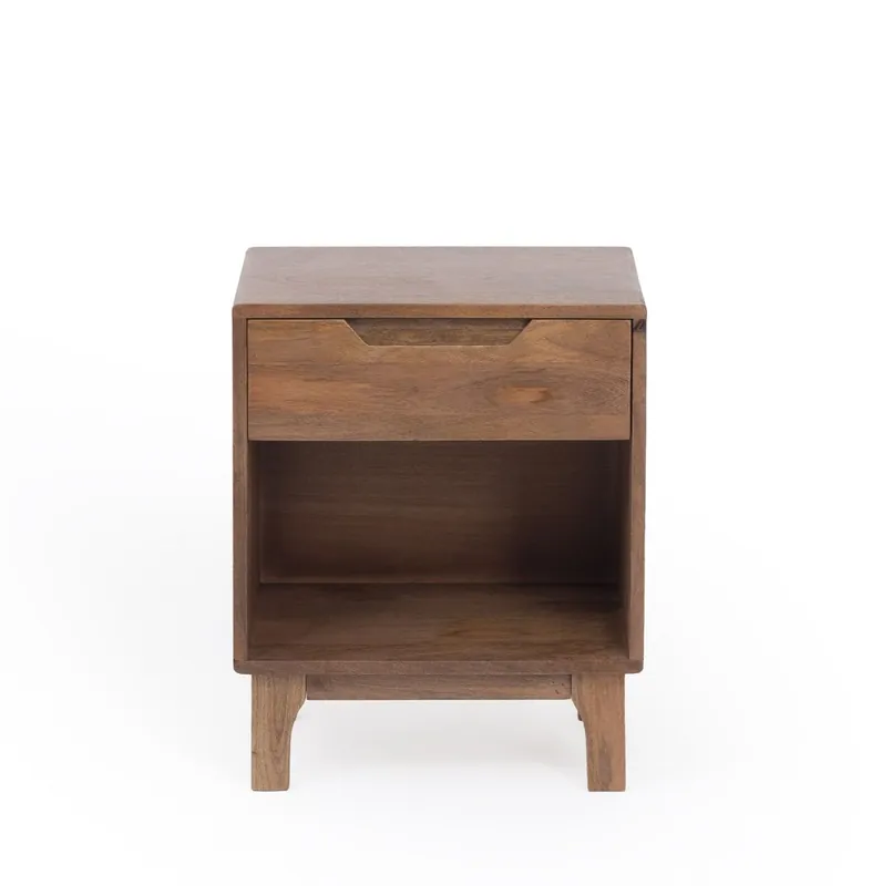 Mesita de noche en mango color natural 1 cajon y patas de madera - Muebles