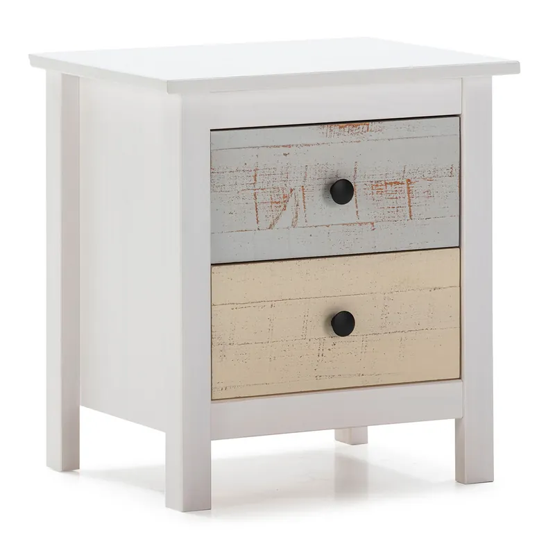 Mesita de Noche Magda de 2 cajones en Blanco y cajones Multicolor - Muebles