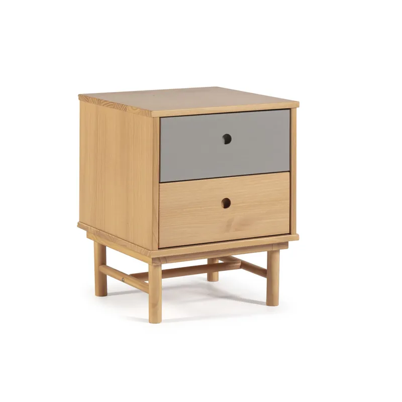 Mesita de Noche Magnus 2 cajones, Madera Maciza, 40 cm (Ancho) 40 cm (Profundo) 52 cm (Altura) - Muebles