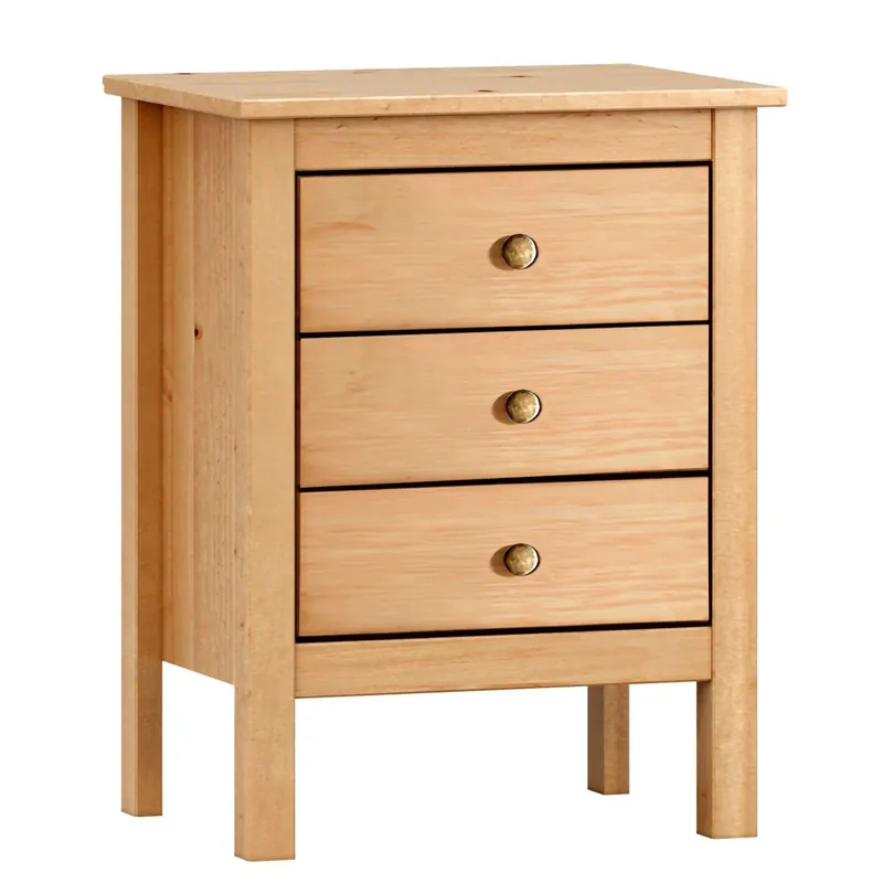 Mesita de Noche Maya con 3 Cajones para Dormitorio Estilo Natural Color Roble Miel 48x60x36 cm - Muebles