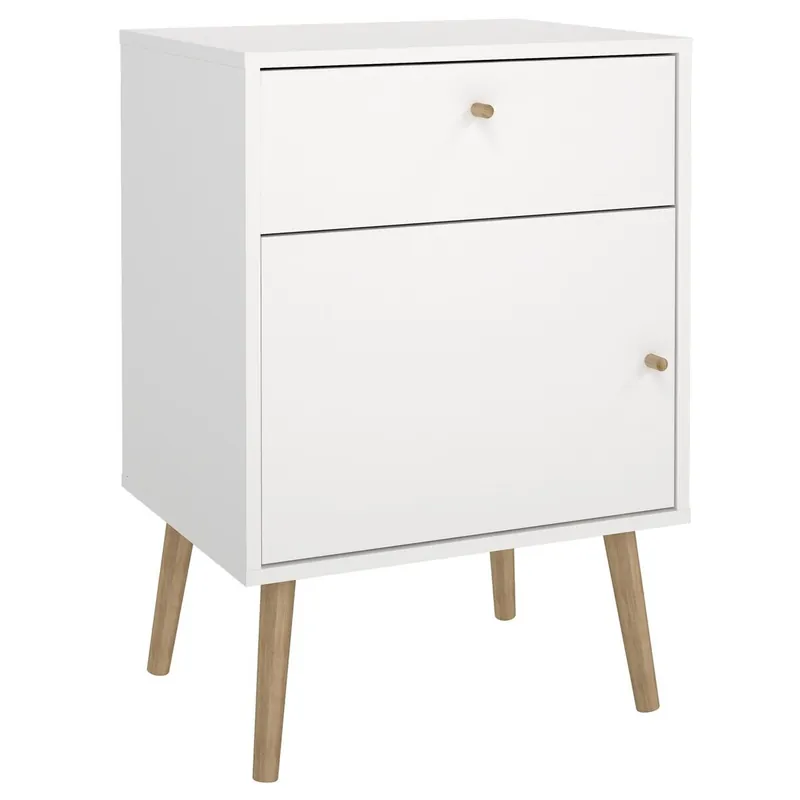 Mesita de Noche, Mesa Auxiliar Guadiana con 1 Puerta y 1 Cajón, Color Blanco, 51 x 40 x 73 cm - Muebles
