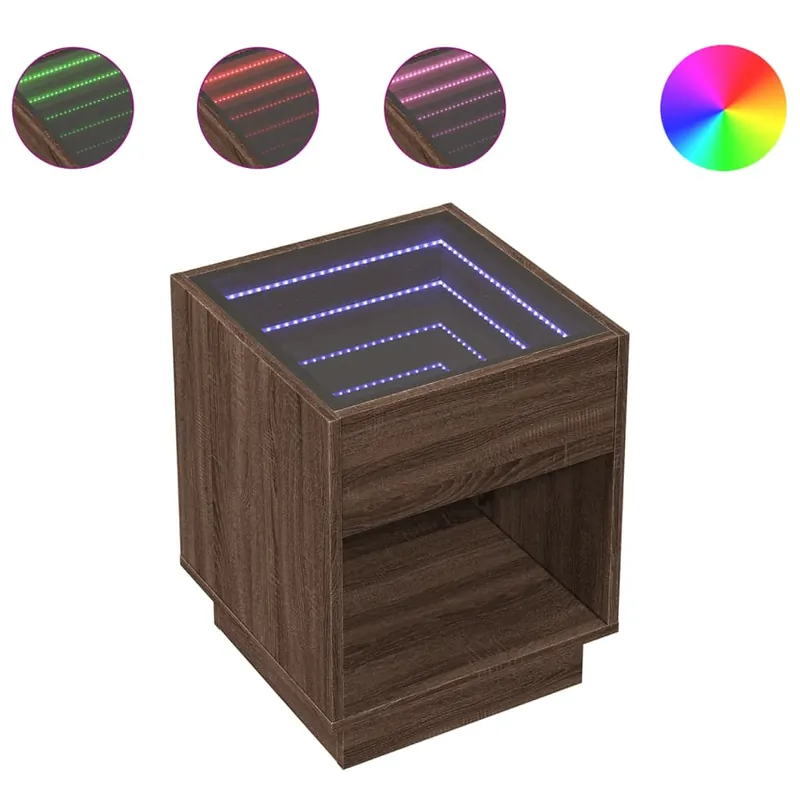 Mesita De Noche - Mesilla De Noche con Infinity LED marrón roble 40x40x50 cm