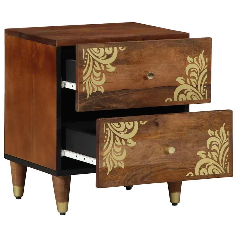 Mesita De Noche - Mesilla De Noche Gris 40 x 33 x 46 cm madera maciza de mango