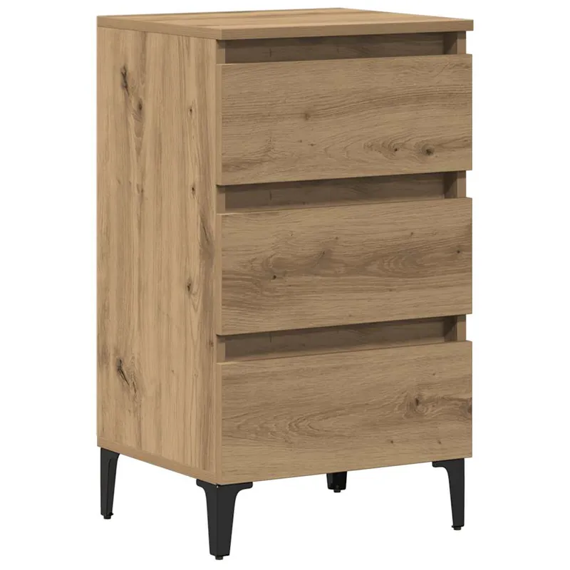 Mesita De Noche - Mesilla De Noche con patas de metal madera envejecida 40x35x69cm